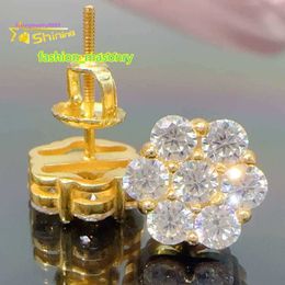 Iced out cluster lab diamond earrings screw back 925 silver flower vvs moissanite stud earrings for men women