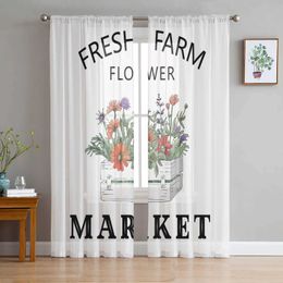 Window Treatments# Farm Flower Basket Tulle Curtain Home Office Window Decor Bedroom Kitchen Balcony Modern Sheer Curtain Y240517