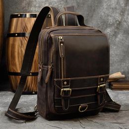 Backpack Vintage Genuine Leather Single Shoulder Bapack Chest Bag Dual Use Bags Men Travel Outdoor Cowhide Mini