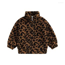 Jackets 3-7T Toddler Winter Warm Jacket Fuzzy Long Sleeve Leopard Print Sweatshirt Kid Coat Outwear Tracksuit For Children