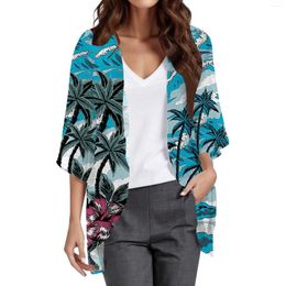 Women's Blouses Floral Printed Three Quarter Sleeve Loose Blouse Fashion Cardigan Shirt Top Womens Work Shirts Business