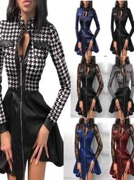 Designer Women Sexy Dresses Long Sleeve Vneck Zip PU Pocket Dress One Piece Skirt Plus Size 3xl 4xl 5xl6144014