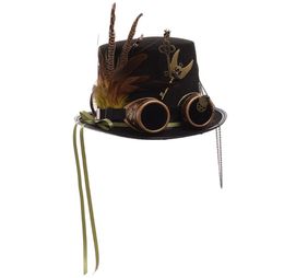 Steampunk Hat Men Women Goggles Feather Gears Head Wear Goth Lolita Black Fedoras Top Hats 2202175009923