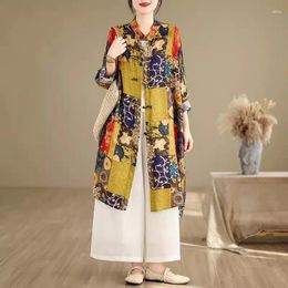 Women's Blouses Chinese Style Cardigan Shirt For Summer Wear 2024 Retro Long Sun Protection Clothing Outer Thin Printed Tunic K809