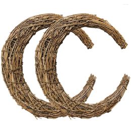 Decorative Flowers 2 Pcs Rattan Garland Christmas Decorations Wreath Circle Ring DIY Hoops Vine Material Frame Making Rings Moon For
