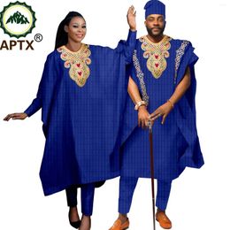 Ethnic Clothing African Wedding Clothes For Couple Men Print Agbada Shirt With Trousers Suits Sets Match Women Robe Lover Wear PartyT23C010