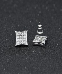 Men Fashion Square Stud Earrings CZ Bling Micro Pave Cubic Zirconia Gold Silver Earring Punk Hiphop Jewelry9895527