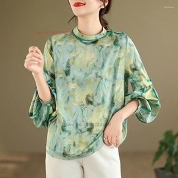 Ethnic Clothing 2024 Traditional Chinese Vintage Blouse National Flower Print Hanfu Tops Improved Qipao Oriental Tang Suit Folk