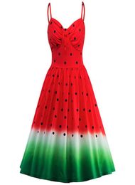 Women039s party Dresses 50s 60s Rockabilly Robe Watermelon Print Dress Vintage Women feminino Vestidos Swing strap dresses2010910