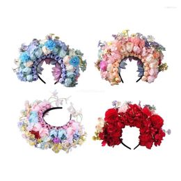 Hair Clips Colourful Flower Headband Wreath Wedding Party Costume Headpiece For Bridal Women Fashion Accessory Dropship