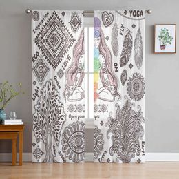 Window Treatments# Indian Yoga Girl Flower Art Sheer Curtain for Living Room Hall Wall Dress Up Home Window Supplies Pop Print Tulle Curtains Y240517