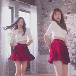 Work Dresses Kpop Korean Girls Group Women College Style White Hollow Slim Short Sleeve T-shirt Crop Tops Red Mini Skirt Two Piece Set