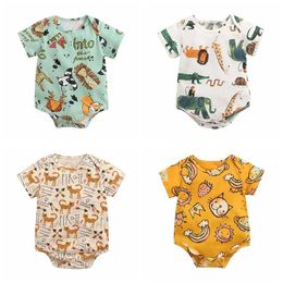 Rompers Sanlutez baby boys and girls tight fitting clothing summer cotton childrens clothing cartoon unisex short sleeved d240516