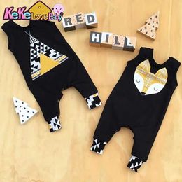 Rompers Baby boy jumpsuit summer baby girl dress sleeveless tent fox style newborn and toddler jumpsuit 0-18M clothing d240516