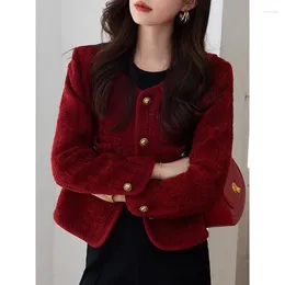 Women's Jackets Luxury Cropped Tweed Women Single-breasted Blazer Chic Pockets Office Ladies Clothing High-end Spring Autumn Coat