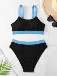 Women's Swimwear Bikini Women Swimsuit 2024 Black Sling Ribbed Bikinis Set Sexy High Waist Summer 2 Piece Beach Bathing Suit Female