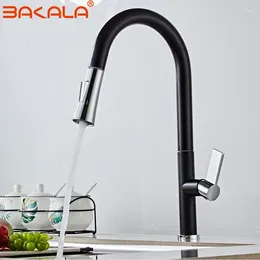 Kitchen Faucets BLACK Single Handle Pull Out Tap Swivel Degree Water Mixer Chrome Spring Button Nozzle Faucet