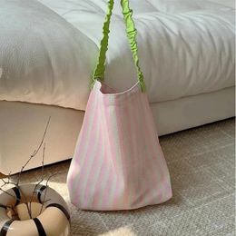 Shoulder Bags Fresh Large Capacity Simple Canvas Shopping Tote Contrast Colour Women's Stripe Casual Female Travel Handbags