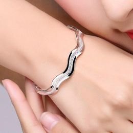 Link Bracelets Luxury Wavy Open Bangle Bracelet For Men Frosted Double Line Ring Love Interwoven Water Ripple Jewellery