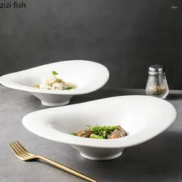 Plates White Ceramic Tableware Large Soup Plate Dining Dessert Fruit Salad Bowl Noodle Snack Tray Dim Sum Dish