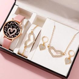 Wristwatches Fashion Women Heart Jewellery Set Luxury Rhinestone Elegant Wristwatch Quartz Watch For Girl Ladies Clock Relogio