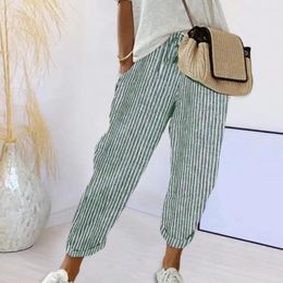 Women's Pants Women Casual Elastic Waist Drawstring Harem With Pockets Vertical Striped Print Beach Office Daily Long Trousers