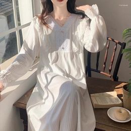 Women's Sleepwear Korea Style Nightdress Solid Lace Patchwork Long Sleeve Ladies Spring Autumn Nightgown Button Design Homewear For Female