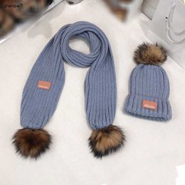 Top kids Knitted hat and scarves Cute fur ball decoration boy girl caps Knitted baby Winter insulation set Nov25