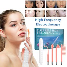 Portable Electrode High Frequency Facial Beauty Machine Electrotherapy Wand Glass Tube Face Cleansing Skin Tightening Device 240509