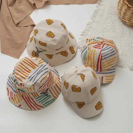 Caps Hats Colorful striped baby fisherman hat cute cheese print boys and girls outdoor sunshine baseball hat Korean childrens coral bucket hat WX