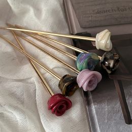 Elegant Rose Flower Acetate Hairpin Metal Hair Sticks For Women Simple Flower Disk Hairsticks Chopsticks Hairpins Hair Accessory