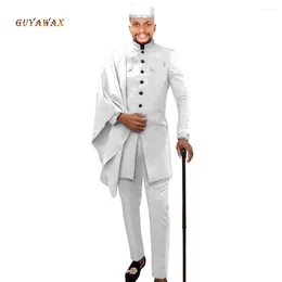 Ethnic Clothing African Traditional Wear Formal Attire Bazin Riche Dashiki Outfits Shirt Pants Robe Suit With Cap 3pcs Set Men Agbada