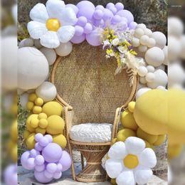 Party Decoration 101PCS Purple Yellow Latex Ball White Flower Daisy Theme Arch Garland Balloons Baby Shower Kids Girl Birthday Backgrounds