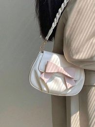 Shoulder Bags Minimalist Casual Small Bow Decor Ruched Cute Solid Colour Half-Round Crossbody For Women Girls