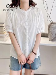 Women's Blouses Spring Cotton Solid Shirt Women Lace Neck Short Sleeve Loose Tops Girl Casual Literature Blouse 2024 Autumn T444156QC