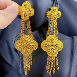 Dangle Chandelier Luxury Dubai African Drip Earrings Ethiopian Womens 24k Gold Long Tassel Jewellery Gifts Party Wedding Accessories d240516