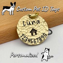 Dog Tag Personalised Pet Tags Hand Hammered Brass Engraving Kitten Puppy Anti-lost Collars For Cat Nameplate Accessoires