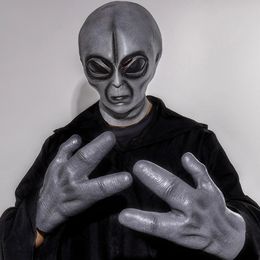 51 Area UFO Alien Mask Gloves Cosplay Extraterrestrial Organism Monster Skull Latex Helmet Hands Halloween Party Costume Props 240517