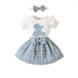 Clothing Sets Baby 0-18 Months Girl Skirts Short Sleeves Embroider Bodysuits Tops Skirt Hairband 3Pcs Summer Outfits