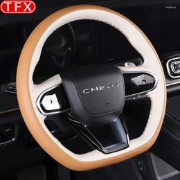 Steering Wheel Covers For JAECOO J8 2024 Car Styling Hand-sewn Non-Slip Breathable Leather Cover Auto Interior Modification Accessories