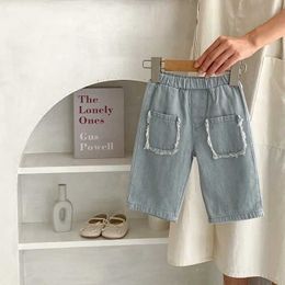 Trousers Baby denim pants 0-3 years old newborn boys and girls solid Colour elastic waist pocket soft jeans cut Trouser bottom spring outfit d240517
