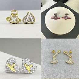 Senior HOT sell Designer Vivianr Saturn orbit earrings Full Diamond link Chain earrings for Women Shining Pin Stacked orbit earrings Birthday and wedding gifts