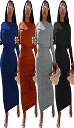 Fall winter Women dress sets plus size 2XL long sleeve sweatshirtfolds pencil skirts two piece set Casual skirt suits black top h8411614