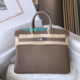 Bk Genuine Leather Handbag High Fidelity Leather Bag Togo Top Layer Cowhide Handbag Semi Handmade Wax Thread High Capacity Bag Premium Feel have logo OHLR