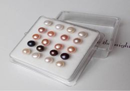 925 Silver Mixed Colour white black Pink 6mm natural Freshwater pearl Earrings Ear Studs 10 pairs box1403095
