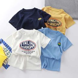 Clothing Sets Summer Kids Tracksuits Letter T-shirts Shorts Baby Girls Boys Cute Printed Shorts Set 1-7 Year Childrens Set Y240515