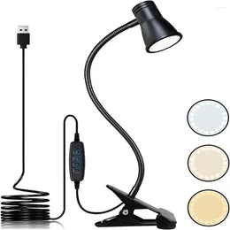 Table Lamps Black LED Desk Lamp Morden USB Charging 3 Colour Modes Clip On Reading Light Adjustable 360° Turn Clamp Book Kids