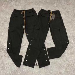 Rhude High end designer trousers for high street drawstring overalls breasted pants Multi Pocket straight casual pants With 1:1 original labels