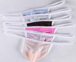 Fine men039s ice silk micro bikini Briefs Hipster penis pouch thongs g strings tangas T back panties low waist mens gay underwe4193026