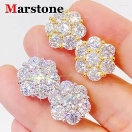 Stud Earrings Full Moissanite Diamond Flower Earings D Colour Women's 925 Silver Top Quality Hip-hop For Women